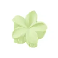 Detail view of a matte mint green plumeria flower hair claw clip on white background - Green Plumeria Style