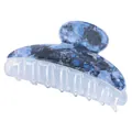 Macro detail of blue marble textured hair claw clip with transparent interlocking teeth - Dark Blue Mineral (5#)