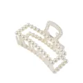 Détail de la pince à cheveux élégante avec perles crème et design creux rectangulaire - Rectangle (A0294) / 9.3cm / Blanc Cassé