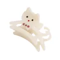 Détail de la pince à cheveux chat en acétate crème ornée de strass roses et mignons - Blanc Crème