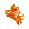 Détail de la pince à cheveux chat orange avec strass brillants et texture acétate - Écaille d'Orange