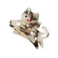Detail of a cat-shaped hair claw clip with colorful rhinestones and marble texture - Gray Brown Marble