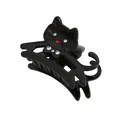 Close-up of black cat hair claw clip with sparkling rhinestones and glossy finish - 8# Black