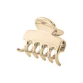Detailed view of polished gold metal hair claw clip with interlocking teeth on white background - Rose Gold Straight Small Claw Clip