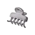 Close-up of polished silver hollow cloud hair claw clip with interlocking teeth - Gunmetal Black Straight Small Claw Clip