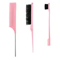 Three-piece pink hair styling tool set with edge brush, rattail comb, and styling brush - Styling Tool Combination (Rat Tail Comb Vent Brush Edge Brush) / Pink