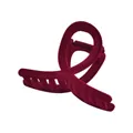 Detailed close-up of a large velvet hair claw clip in deep burgundy with cross design - Crossed / Red / 8.2cm