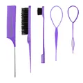 Set per acconciatura 5 pezzi lavanda con pettine a coda, spazzola bordi e passante - Combinazione di Strumenti per lo Styling (Pettine a Coda Spazzola Vent Spazzola per Bordi Passante) / Viola