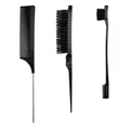 Three-piece professional hair styling set with tail comb, teasing brush and edge brush - Styling Tool Combination (Rat Tail Comb Vent Brush Edge Brush) / Black