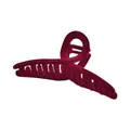 Close-up of a large burgundy velvet hair claw clip with crossed teeth and smooth matte texture - Crossed / Red / 13cm