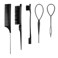 5-piece professional black hair styling set with tail comb, edge brush and hair loop tools - Styling Tool Combination (Rat Tail Comb Vent Brush Edge Brush Hair Loop) / Black