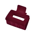 Detailed close-up of dark red flocked claw clip with matte texture and square cutout - Cube Style / Red / 5.2cm