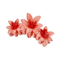 Detail view of a triple plumeria flower hair claw clip with orange gradient resin - Connected Plumeria Claw Clip / 9.8cm / Red