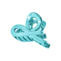 Close-up of tiffany blue ribbon hair claw clip showing glossy finish and metal spring - Cyan Cross Fish Small Claw Clip