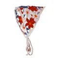 Handgemaakte gehaakte hoofddoek met rode en blauwe madeliefjes en wit kant - Rood Wit Blauw Bloem Bandana