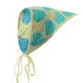 Handgemaakte gehaakte driehoekige sjaal in beige met blauwe hartjes en lange linten - Beige Cyaan Hart Bandana