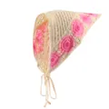 Bohemian gehaakte bandana in crèmewit met roze gebreide bloemenpatronen - Beige Roze Bloem Bandana