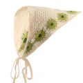 Handgemaakte gehaakte bandana met groene madeliefjespatronen op crème gebreid katoen - Crème Groen Bloem Bandana