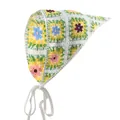 Handgemaakte gehaakte hoofddoek met granny squares en kleine bloempatronen in geel en groen - Kleurrijke 3D Bloem Bandana