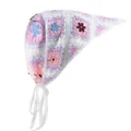 Witte gehaakte driehoekige hoofddoek met roze en blauwe madeliefjespatronen - Wit Veelkleurig Gehaakte Bandana