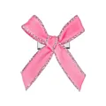 Détail de la pince à cheveux nœud en satin rose avec bords pailletés et clip en métal - Rose Fuchsia Avec Bord Argenté