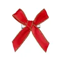Détail d'une pince à cheveux avec nœud en satin rouge et bordure dorée scintillante - Rouge Bordure Dorée