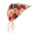 Handgehaakte driehoekige bandana met bloemenpatroon in rood, oranje en marineblauw - Rood Oranje Blauw Beige Patchwork Bandana