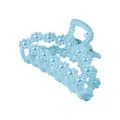 Detail der hellblauen Blumen-Haarklammer mit Perlenbesatz und stabiler Metallfeder - Sichel (A0294) / 9.3cm / Blau