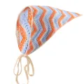 Gebreide driehoekige haarsjaal met blauw en oranje golfpatroon en gehaakte details - Blauw Oranje Golfpatroon Bandana