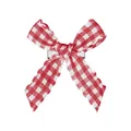 Détail du nœud papillon en tissu vichy rouge et blanc avec clip en métal argenté - Carreaux Rouges