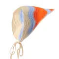 Handgebreide driehoekige hoofddoek met oranje en blauwe golfpatronen en zijbandjes - Oranje Blauw Beige Golf Bandana