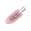 Pink resin hair clip with silver metal flowers and colorful rhinestones for women - 4# Pink Striped Flower