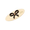 Ovale Haarspange aus Acetat in Creme mit schwarzer Schleife, Bernstein-Stein und Golddruck - Creme