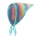 Gehaakte driehoekige hoofddoek met blauwe roze en gele pastelkleurige strepen - Blauw Roze Geel Golf Bandana