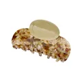 Dettaglio ravvicinato di una pinza per capelli in acrilico ambrato con finitura ovale - Fiori Marrone Verde / Marrone Verde Floreale Pinza a Semicerchio (2#)