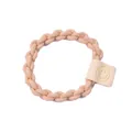 Élastique à cheveux tissé beige avec un patch en cuir jaune à motif smiley - Khaki Visage Souriant