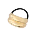 Detailansicht eines glänzenden goldenen Metallrohr-Haargummis mit schwarzem Band - Glattes Doppelrohr