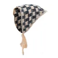 Gebreide zwart-wit geblokte bandana met verstelbare bandjes voor dames - Zwart Wit Schaakbord Bandana