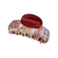 Pinza per capelli in acetato con motivo marmorizzato e manico rosso a contrasto - Marrone Floreale / Marrone Floreale Pinza a Semicerchio (4#)