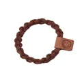 Élastique à cheveux tressé marron foncé avec accessoire étiquette cuir sourire mignon - Smiley Café Foncé