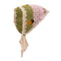 Gehaakte bandana in groen en roze met madeliefjes en kant voor baby's en peuters - Groen Roze Patchwork Kant Bandana