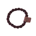 Élastique à cheveux tressé marron foncé avec un petit charm smiley en cuir marron - Sourire Marron