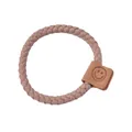 Élastique à cheveux tressé rose poudré avec breloque sourire en cuir pour queue - Smiley Carreaux Café Clair