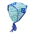Gebreide blauwe driehoekige sjaal met gehaakte bloemen en verstelbare strikbanden - Blauw Gaas Gehaakte Bandana