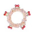 Light pink elastic hair tie with colorful crystal beads and cherry-style rhinestone accents - Cherry Pink Rhinestone Style
