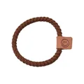 Élastique à cheveux tressé marron foncé avec un charmant écusson en cuir smiley - Smiley Carreaux Café Foncé
