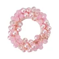 Pink faux pearl and faceted crystal elastic hair tie for elegant ponytail styling - Pink