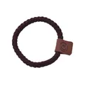 Élastique cheveux tressé marron foncé avec pendentif carré smiley en cuir élégant - Smiley Carreaux Marron