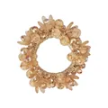 Elastic beaded hair tie featuring champagne gold faceted beads and frosted flower accents - Brown Flower Rhinestone Style