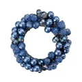 Blue rhinestone hair tie with crystal beads and pearls on high elastic band - Dark Blue